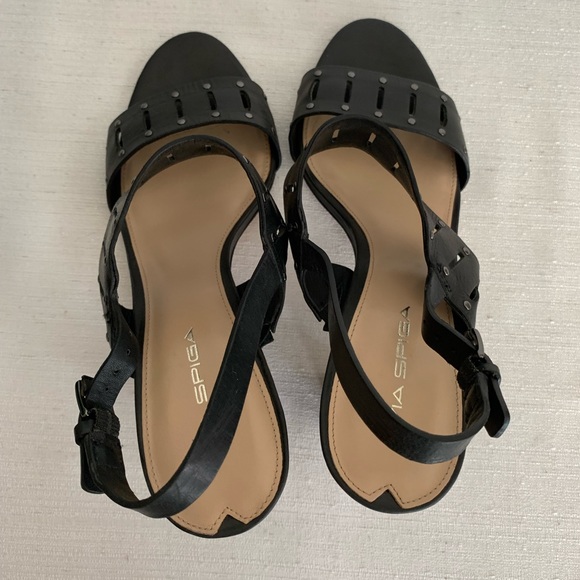 Via Spiga Black Lynne Leather Open Toe Studded Sandals Woman’s 9M - Picture 7 of 14